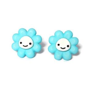 Blue Daisy Happy Face Stud Earrings